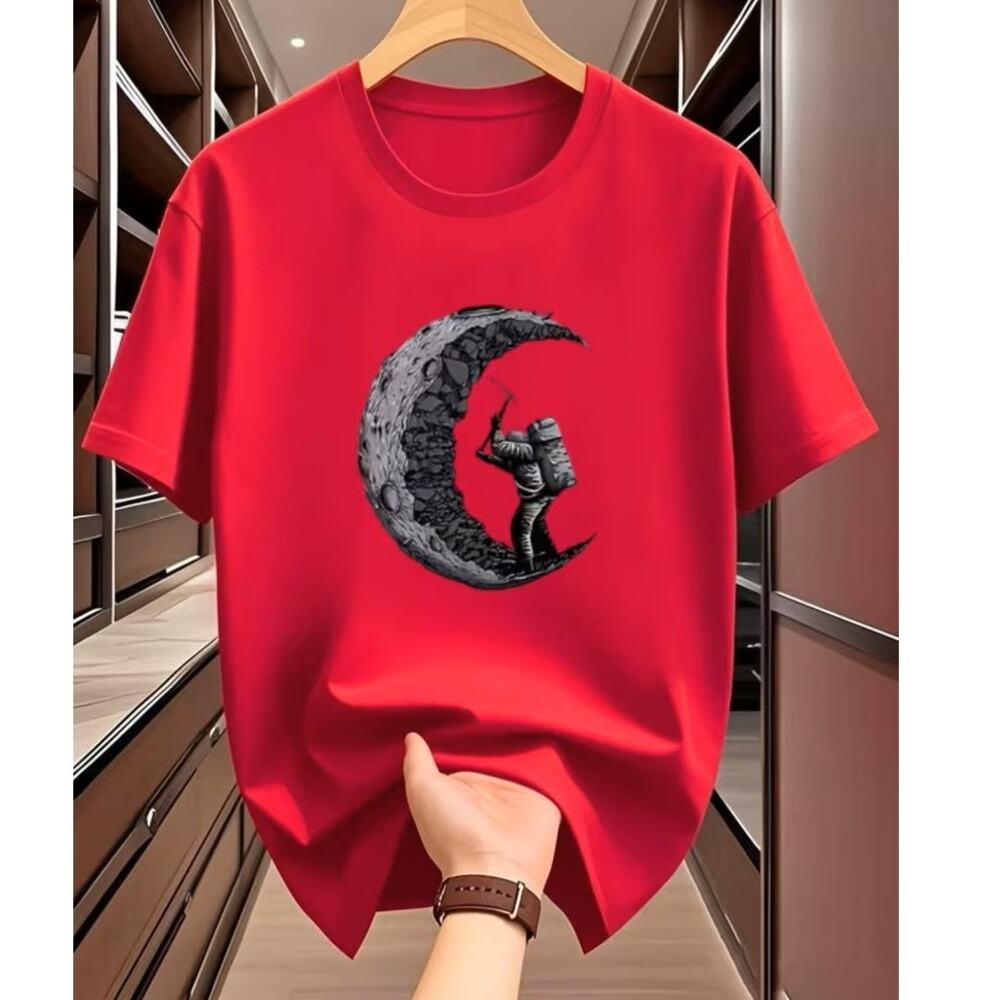 BRAND NEW ~ Men's Red T-Shirt Moon & Astronaut ~ Size LARGE
